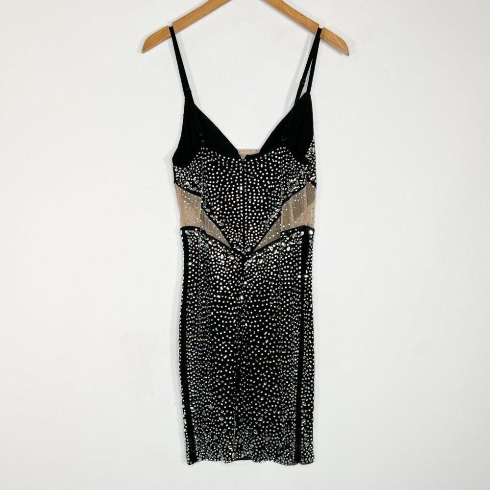 Banjul Beaded Rhinestone Black Bodycon Mini Formal Dress Womens L NWOT - Picture 10 of 16